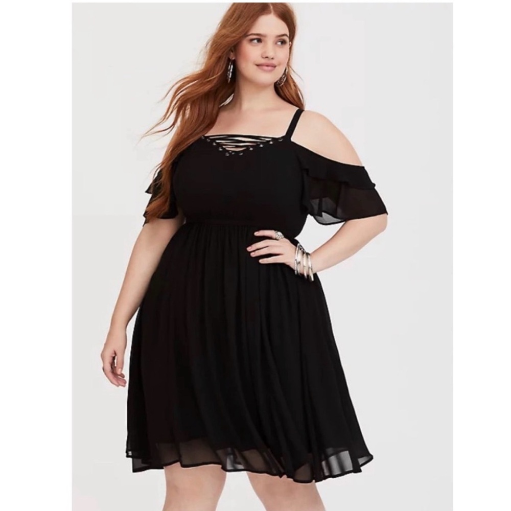 Torrid Black Lattice Chiffon Mini Dress 2X